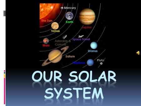 Mercury  The closest planet to the sun.  It has no moons.  It has 38% gravity.  It takes 88 days to orbit the sun.