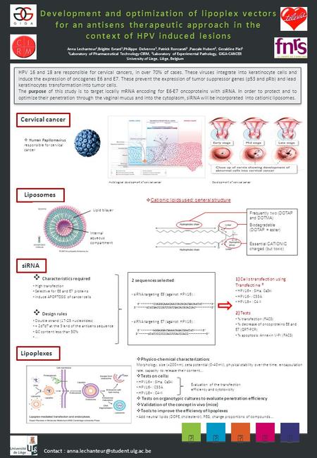 Development and optimization of lipoplex vectors for an antisens therapeutic approach in the context of HPV induced lesions Contact :