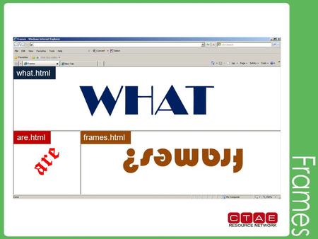 WHAT are frames? what.html are.htmlframes.html. Intro to Frames HTML frames allow you to display more than 1 HTML document in the same browser window.