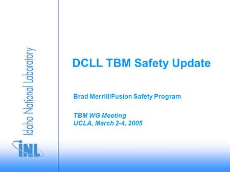 TBM WG Meeting UCLA, March 2-4, 2005 Brad Merrill/Fusion Safety Program DCLL TBM Safety Update.