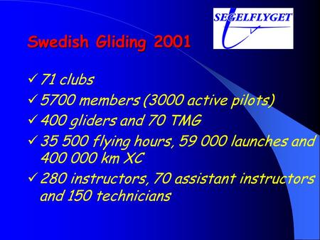 Swedish Gliding clubs 5700 members (3000 active pilots)