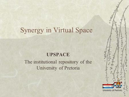 Synergy in Virtual Space UPSPACE The institutional repository of the University of Pretoria.