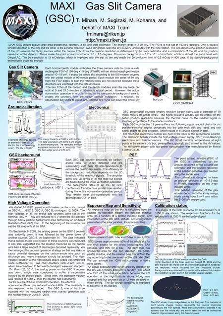 MAXI Gas Slit Camera (GSC) T. Mihara, M. Sugizaki, M. Kohama, and behalf of MAXI Team  MAXI GSC utilizes twelve large-area.