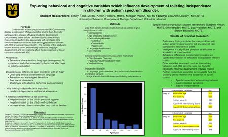 Student Researchers: Emily Ford, MOTS, Kristin Herron, MOTS, Meagan Welsh, MOTS Faculty: Lea Ann Lowery, MEd, OTR/L University of Missouri, Occupational.