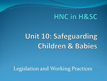 Legislation and Working Practices. AIM: To understand the importance of policy and legislation To identify & summarise Key legislation To examine policies.