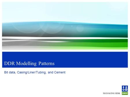 DDR Modelling Patterns Bit data, Casing/Liner/Tubing, and Cement.