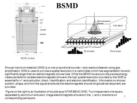 1 Shower maximum detector (SMD) is a wire proportional counter – strip readout detector using gas amplification. SMD is used to provide a spatial resolution.