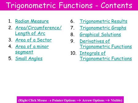 Trigonometric Functions - Contents