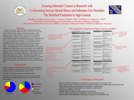 Bernard A. Fischer, IV, M.D., M.A. 1,2, Kristen J. Prentice, PhD. 2, & William T. Carpenter, Jr., M.D. 2 1 University of Maryland/Sheppard Pratt Residency.