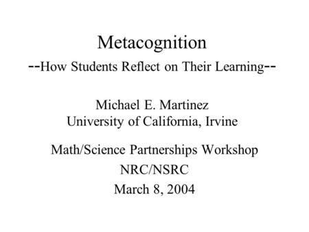 Math/Science Partnerships Workshop NRC/NSRC March 8, 2004