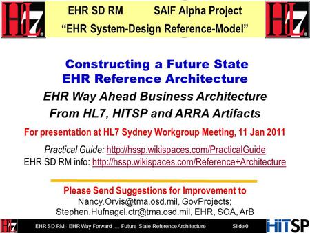 Slide 0 EHR SD RM - EHR Way Forward … Future State Reference Architecture Please Send Suggestions for Improvement to GovProjects;