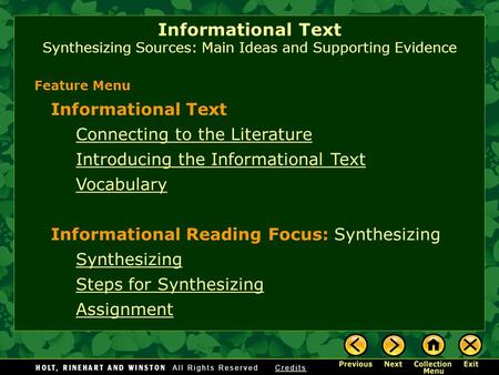 Synthesizing Sources: Main Ideas and Supporting Evidence