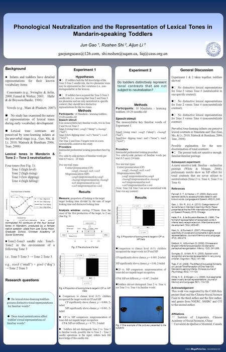 Background Infants and toddlers have detailed representations for their known vocabulary items Consonants (e.g., Swingley & Aslin, 2000; Fennel & Werker,