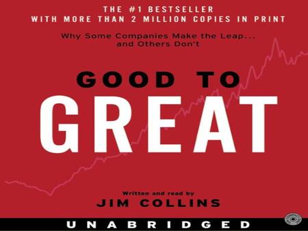 An Introduction  Jim Collins  Concepts behind ‘Built to Last’, prequel to ‘Good to Great’  1,435 Companies researched from Fortune 500, 11 good- to-great,