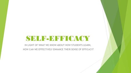 SELF-EFFICACY IN LIGHT OF WHAT WE KNOW ABOUT HOW STUDENTS LEARN, HOW CAN WE EFFECTIVELY ENHANCE THEIR SENSE OF EFFICACY?