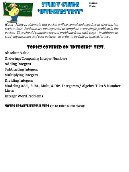 Note: Many problems in this packet will be completed together in class during review time. Students are not expected to complete every single problem in.