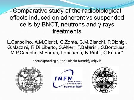 Comparative study of the radiobiological effects induced on adherent vs suspended cells by BNCT, neutrons and γ rays treatments L.Cansolino, A.M.Clerici,