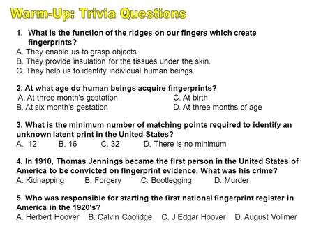 Warm-Up: Trivia Questions