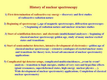 History of nuclear spectroscopy