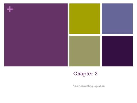 + Chapter 2 The Accounting Equation. + Assets, Liabilities & Owner’s Equity The most obvious place to start an assessment of any business is with its.