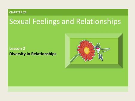 CHAPTER 24 Sexual Feelings and Relationships Lesson 2 Diversity in Relationships.