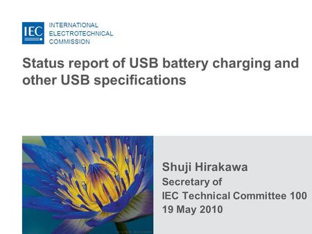 INTERNATIONAL ELECTROTECHNICAL COMMISSION Copyright © IEC, Geneva, Switzerland Shuji Hirakawa Secretary of IEC Technical Committee 100 19 May 2010 Status.