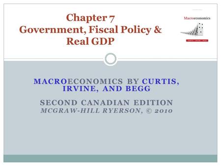 MACROECONOMICS BY CURTIS, IRVINE, AND BEGG SECOND CANADIAN EDITION MCGRAW-HILL RYERSON, © 2010 Chapter 7 Government, Fiscal Policy & Real GDP.