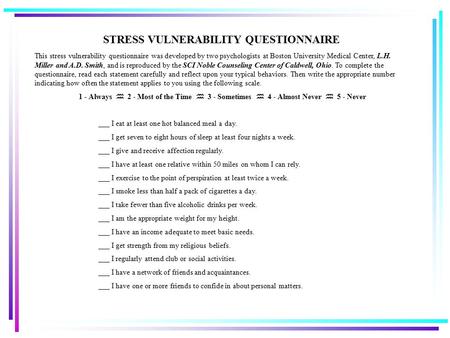 STRESS VULNERABILITY QUESTIONNAIRE