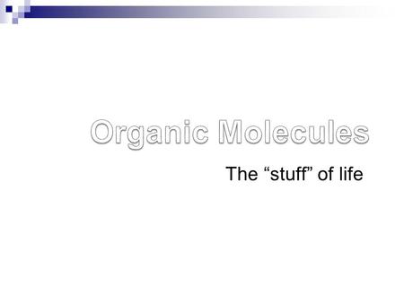 The “stuff” of life. Organic Molecules What do they have in common?