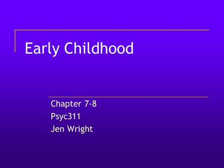 Early Childhood Chapter 7-8 Psyc311 Jen Wright. body development Eating habits 2-6 year olds eat less than infants and older children. “Just right” phenomenon.