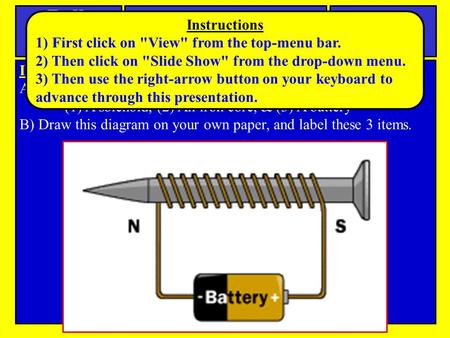 Bell Work SPI 0807:12.2 Electromagnetism Jan 13, 2015 Instructions