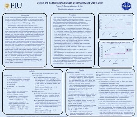 Context and the Relationship Between Social Anxiety and Urge to Drink Tracey A. Garcia & Lindsay S. Ham Florida International University Introduction 