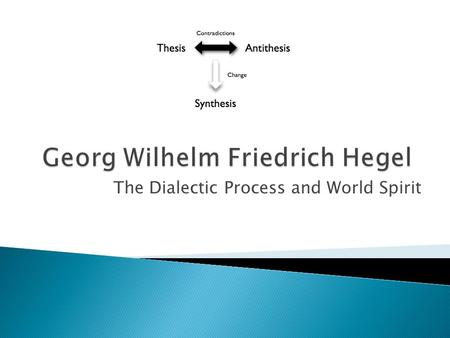 The Dialectic Process and World Spirit.  Born in 1770 in Stuttgart, Germany  Study of philosophy and theology  Developed in the age of German Romanticism.