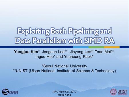 Yongjoo Kim*, Jongeun Lee**, Jinyong Lee*, Toan Mai**, Ingoo Heo* and Yunheung Paek* *Seoul National University **UNIST (Ulsan National Institute of Science.