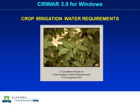 CROP IRRIGATION WATER REQUIREMENTS