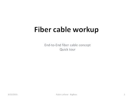 9/13/2015Robin Lafever BigBoss1. Fiber and Ferrule 9/13/2015Robin Lafever BigBoss2 Typical fiber and Ferrule: My current model is out of date. Jerry Edelstein.