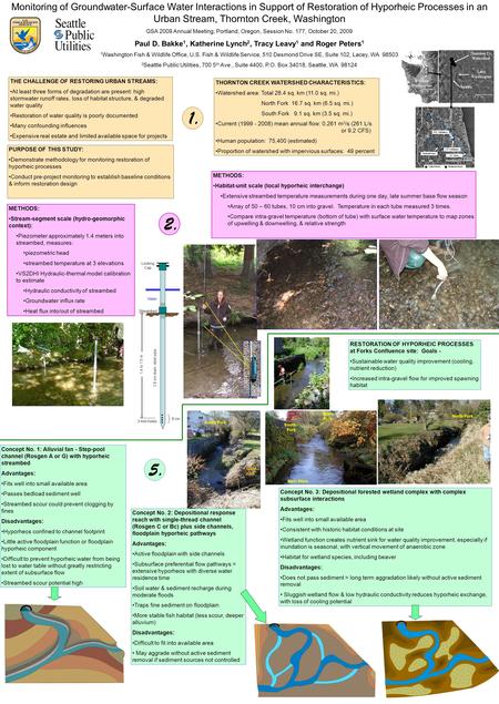 Monitoring of Groundwater-Surface Water Interactions in Support of Restoration of Hyporheic Processes in an Urban Stream, Thornton Creek, Washington GSA.