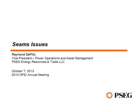 Seams Issues Raymond DePillo Vice-President – Power Operations and Asset Management PSEG Energy Resources & Trade LLC October 7, 2013 2013 OPSI Annual.