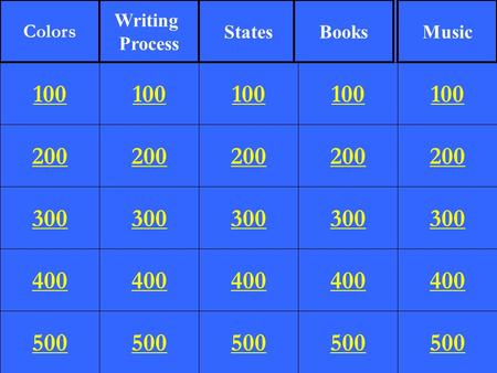 200 300 400 500 100 200 300 400 500 100 200 300 400 500 100 200 300 400 500 100 200 300 400 500 100 Colors Writing Process StatesBooksMusic.