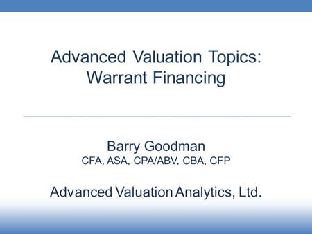 Advanced Valuation Analytics. Assumptions Advanced Valuation Analytics Rate of Return To Sellers.