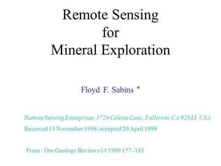 Remote Sensing for Mineral Exploration