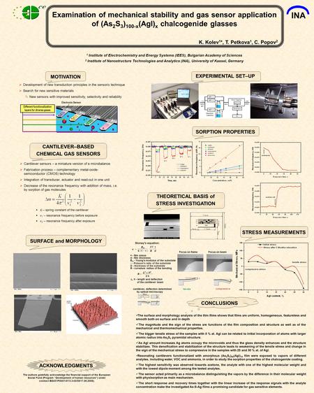 Examination of mechanical stability and gas sensor application of (As 2 S 3 ) 100-x (AgI) x chalcogenide glasses K. Kolev 1 *, T. Petkova 1, C. Popov 2.