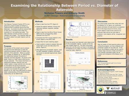 Purpose The purpose of this project was to analyze the data from the telescope to verify the relationship between period of rotation and diameter of the.