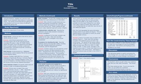 POSTER TEMPLATES BY: www.POSTERPRESENTATIONS.com Introduction Results Discussion References Study Objective(s) Methods (Continued) Specify the objective(s)