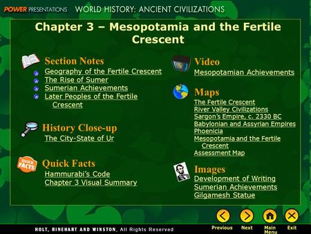 Chapter 3 – Mesopotamia and the Fertile Crescent