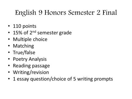 English 9 Honors Semester 2 Final