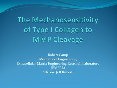 Robert Camp Mechanical Engineering Extracellular Matrix Engineering Research Laboratory (EMERL) Advisor: Jeff Ruberti.