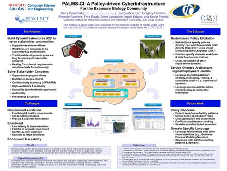 PALMS-CI: A Policy-driven Cyberinfrastructure For the Exposure Biology Community Barry Demchak Jacqueline Kerr, Gregory Norman, Ernesto.