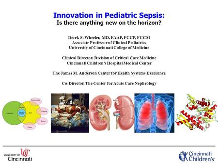 Innovation in Pediatric Sepsis: Is there anything new on the horizon? Derek S. Wheeler, MD, FAAP, FCCP, FCCM Associate Professor of Clinical Pediatrics.