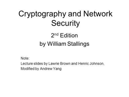 Cryptography and Network Security